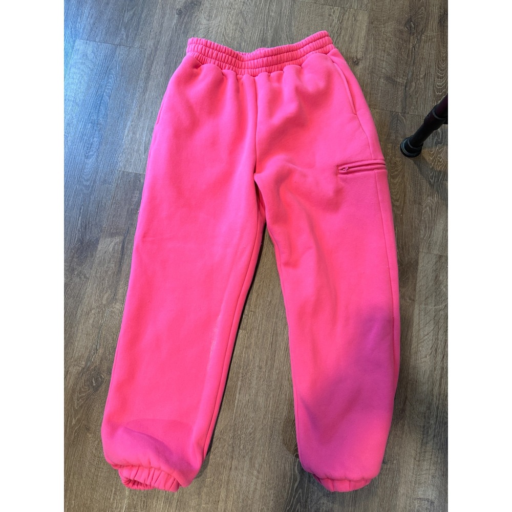 Comfrt Signature Sweatpants Neon Pink Fleece Joggers Large L Zipper Pocket